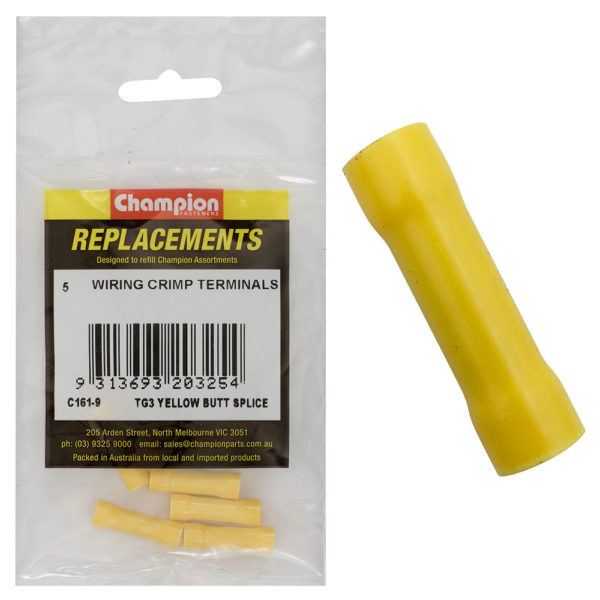 Champion C161-9 Crimp Terminal Butt Splice TG 3 Yellow - 5/Pack