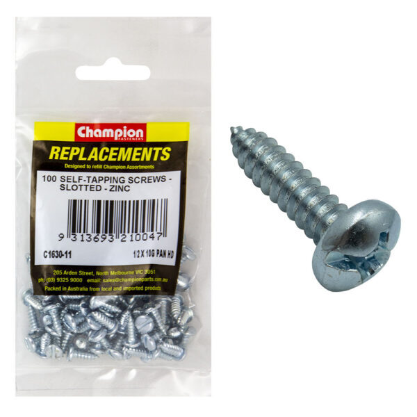 Champion C1630-11 Pan Head Combo/Slotted Screw 4.8 x 13mm - 100/Pack