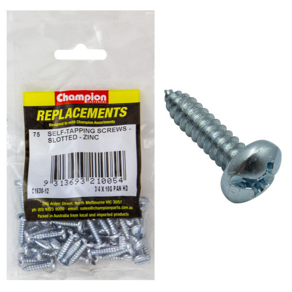 Champion C1630-12 Pan Head Combo/Slotted Screw 4.8 x 19mm - 75/Pack