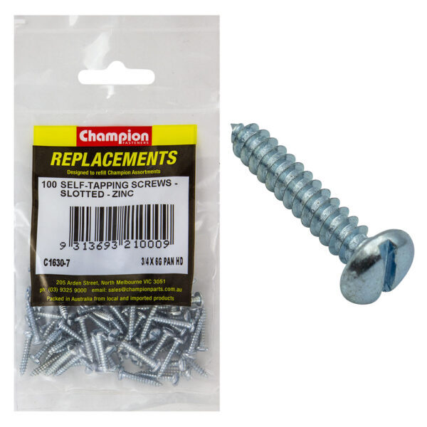 Champion C1630-7 Pan Head Combo/Slotted Screw 3.5 x 19mm - 100/Pack