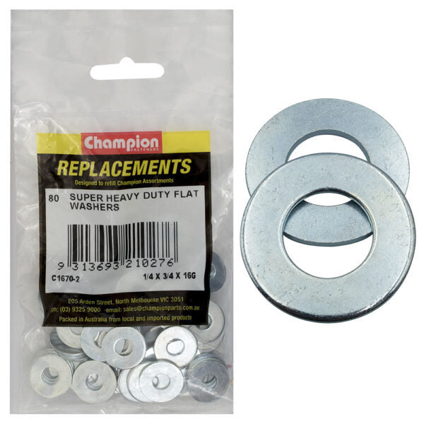 Champion C1670-2 Heavy Duty Flat Washer 1/4 x 3/4" x 16G - 80/Pack