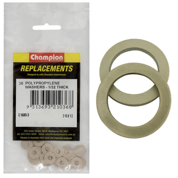 Champion C1680-3 Polypropylene Washer 3/16 x 1/2" - 30/Pack