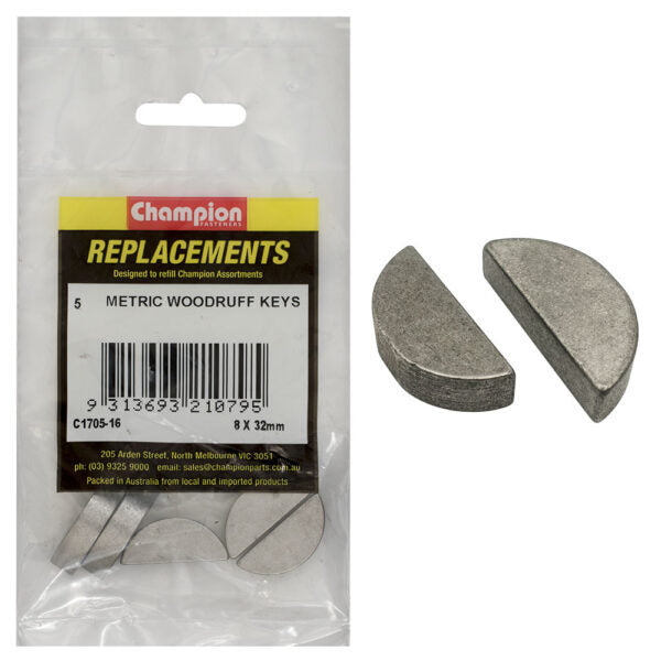 Champion C1705-16 Woodruff Key Metric 8 x 32mm - 5/Pack