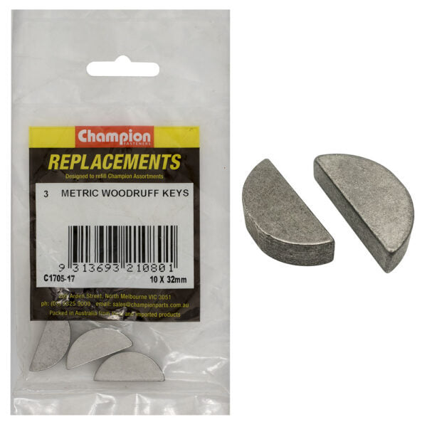 Champion C1705-17 Woodruff Key Metric 10 x 32mm - 3/Pack