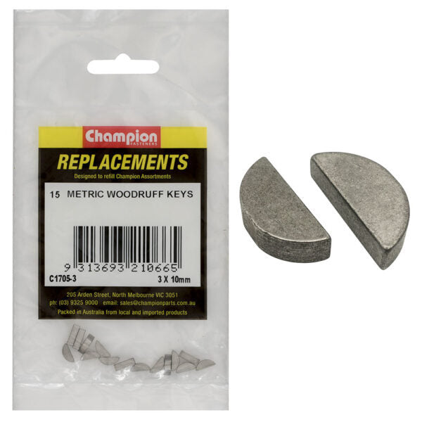 Champion C1705-3 Woodruff Key Metric 3 x 10mm - 15/Pack