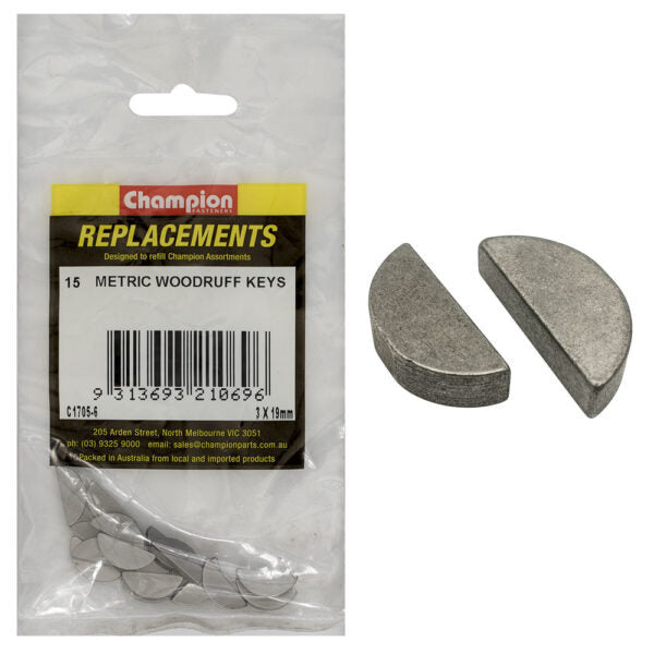 Champion C1705-6 Woodruff Key Metric 3 x 19mm - 15/Pack