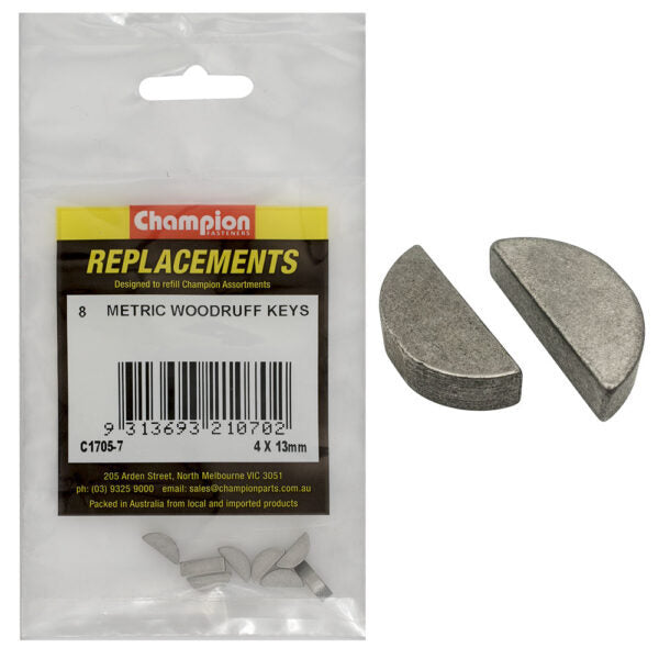 Champion C1705-7 Woodruff Key Metric 4 x 13mm - 8/Pack