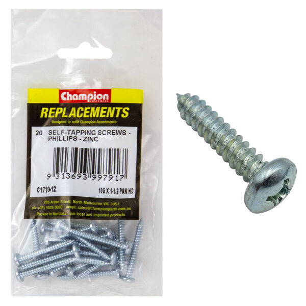 Champion C1710-12 Pan Head Self Tapping Screw 4.8 x 38mm - 20/Pack