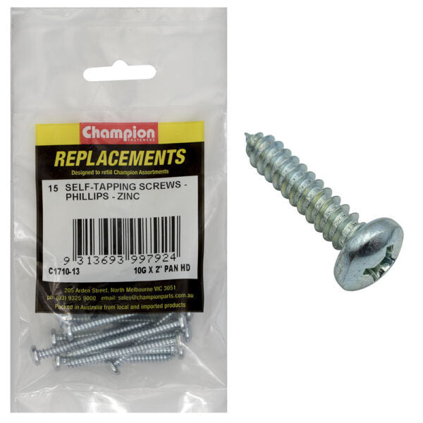 Champion C1710-13 Pan Head Self Tapping Screw 4.8 x 50mm - 15/Pack