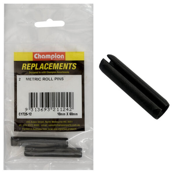 Champion C1725-12 Metric Roll Pin 10 x 60mm - 2/Pack