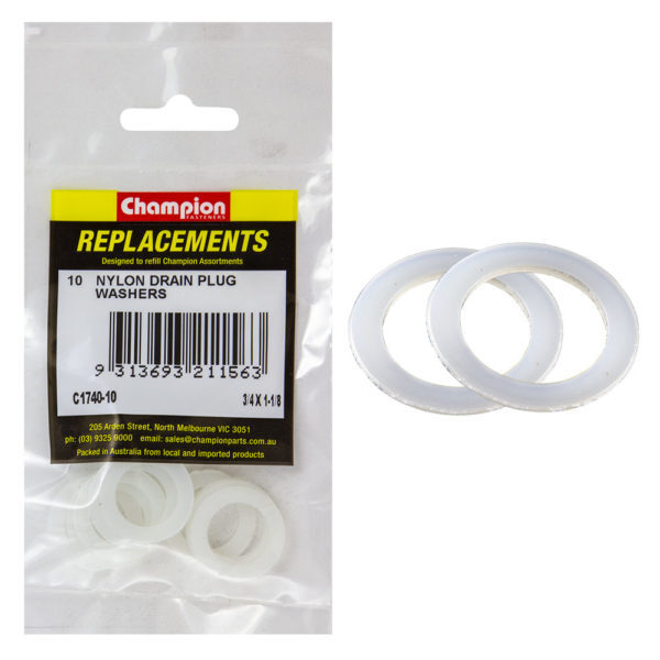 Champion C1740-10 Nylon Flat Washer 3/4 x 1-1/8 x 1/32" - 10/Pack