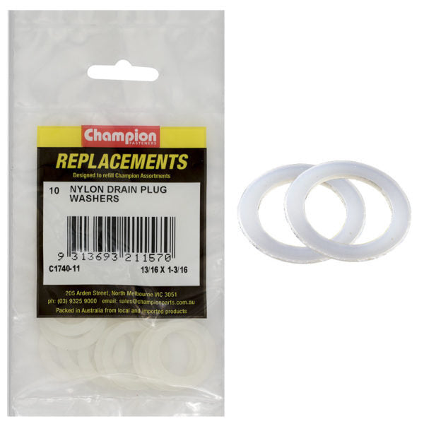 Champion C1740-11 Nylon Flat Washer 13/16 x 1-3/16 x 1/32" - 10/Pack
