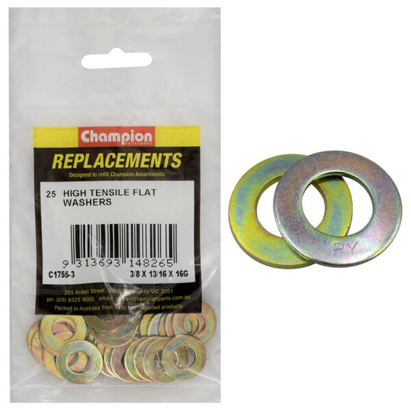 Champion C1755-3 Flat Washer High Tensile 3/8 x 13/16" x 16G - 25/Pack