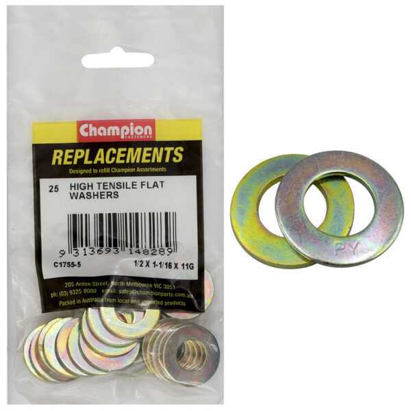 Champion C1755-5 Flat Washer High Tensile 1/2 x 1-1/16" x 11G - 25/Pack