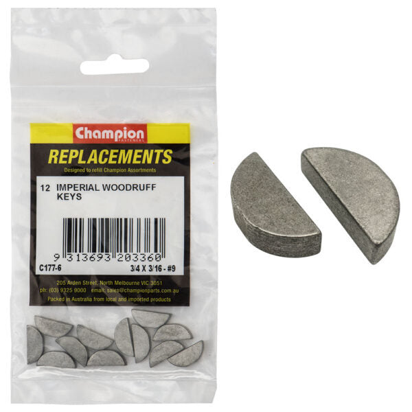 Champion C177-6 Woodruff Key Imperial 3/4 x 3/16" - 12/Pack