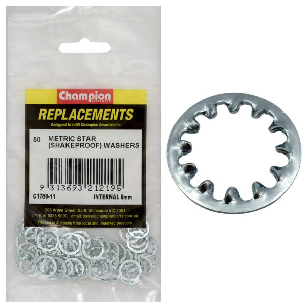 Champion C1780-11 Internal Star Shakeproof Washer 8mm - 50/Pack