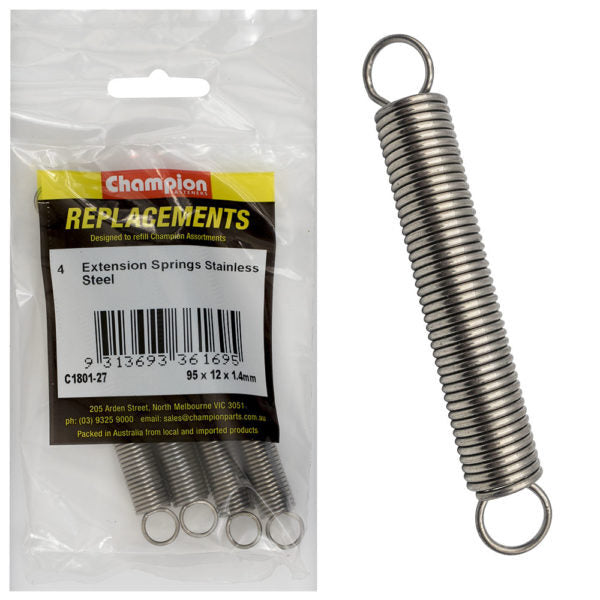 Champion C1801-27 Extension Spring 95 x 12 x 1.4mm - 316/A4/A4 - 4/Pack