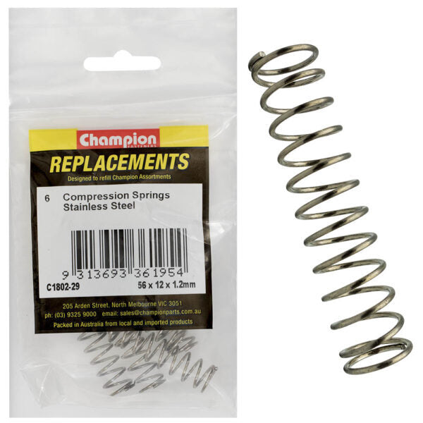 Champion C1802-29 Compression Spring 56 x 12 x 1.2mm - 316/A4 - 6/Pack