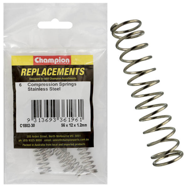 Champion C1802-30 Compression Spring 56 x 11 x 1.2mm - 316/A4 - 6/Pack