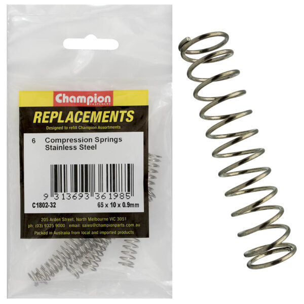 Champion C1802-32 Compression Spring 65 x 10 x 0.9mm - 316/A4 - 6/Pack