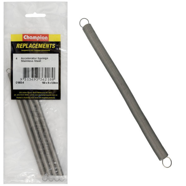 Champion C1803-4 Accelerator Spring 160 x 8 x 0.8mm - 316/A4 - 4/Pack