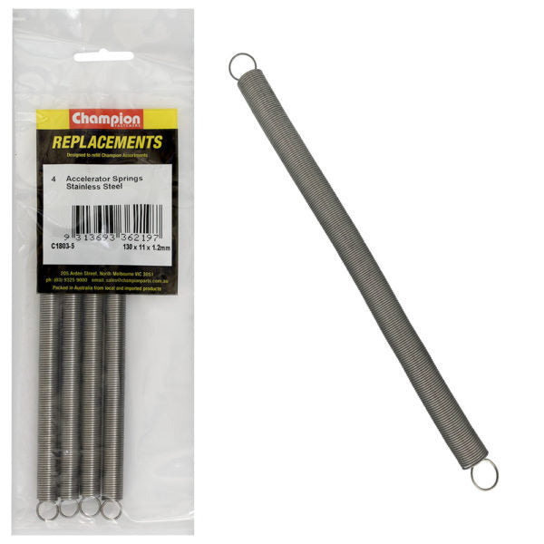 Champion C1803-5 Accelerator Spring 130 x 11 x 1.2mm - 316/A4 - 4/Pack