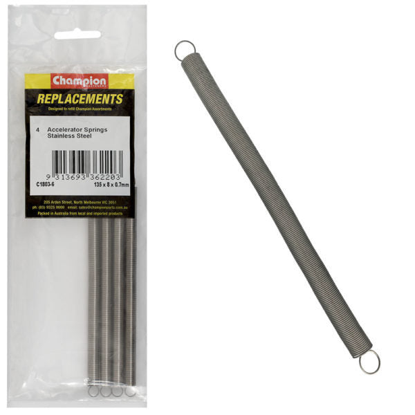 Champion C1803-6 Accelerator Spring 135 x 8 x 0.7mm - 316/A4 - 4/Pack