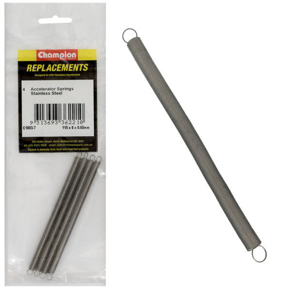 Champion C1803-7 Accelerator Spring 115 x 6 x 0.65mm - 316/A4 - 4/Pack