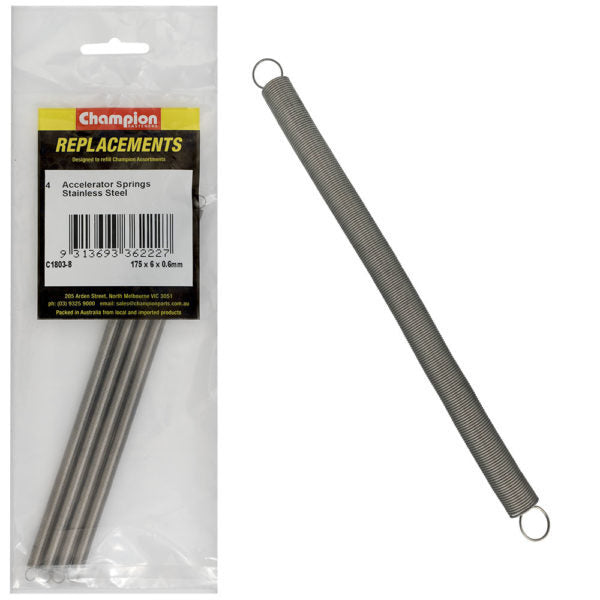 Champion C1803-8 Accelerator Spring 175 x 6 x 0.6mm - 316/A4 - 4/Pack