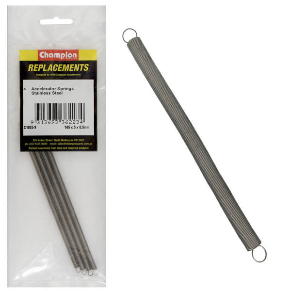 Champion C1803-9 Accelerator Spring 145 x 5 x 0.5mm - 316/A4 - 4/Pack