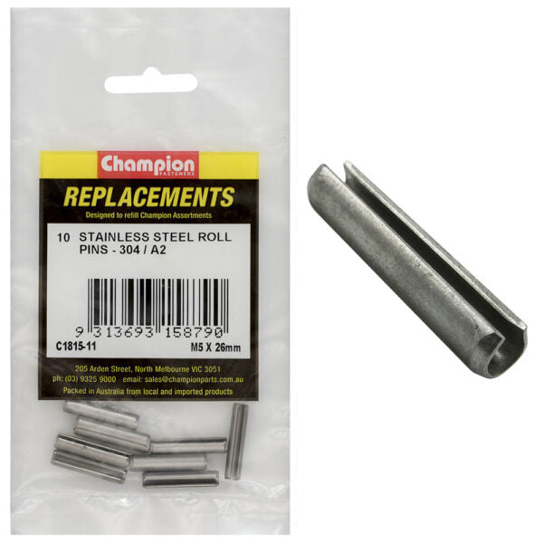 Champion C1815-11 Roll Pin Metric Stainless 5 x 26mm - 10/Pack