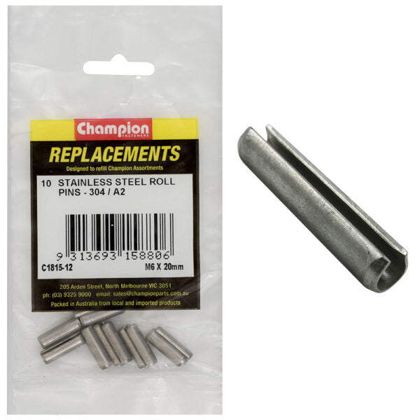 Champion C1815-12 Roll Pin Metric Stainless 6 x 20mm - 10/Pack