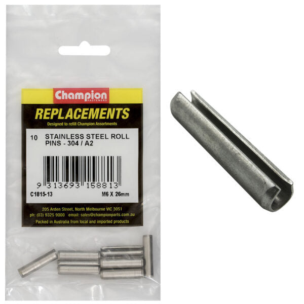 Champion C1815-13 Roll Pin Metric Stainless 6 x 26mm - 10/Pack