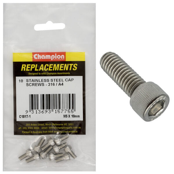Champion C1817-1 M5 x 10mm Socket Head Cap Screw (316) - 10/Pack