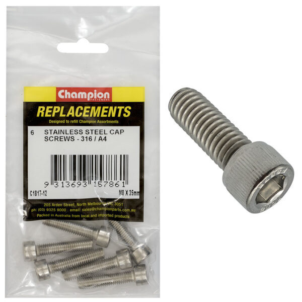 Champion C1817-12 M8 x 35mm Socket Head Cap Screw (316) - 6/Pack
