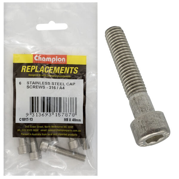 Champion C1817-13 M8 x 40mm Socket Head Cap Screw (316) - 6/Pack