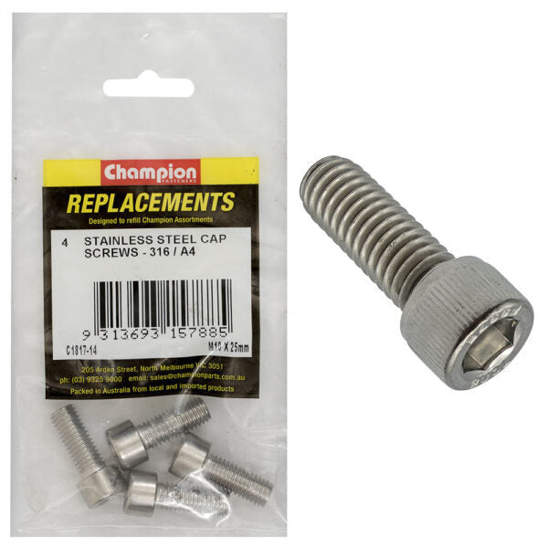 Champion C1817-14 M10 x 25mm Socket Head Cap Screw (316) - 4/Pack