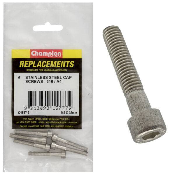 Champion C1817-3 M5 x 35mm Socket Head Cap Screw (316) - 6/Pack