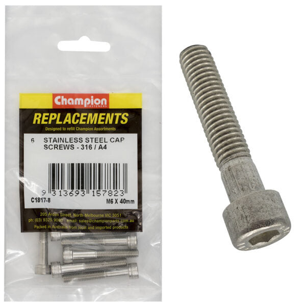 Champion C1817-8 M6 x 40mm Socket Head Cap Screw (316) - 6/Pack