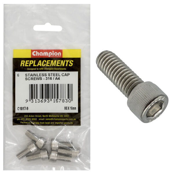 Champion C1817-9 M8 x 16mm Socket Head Cap Screw (316) - 6/Pack