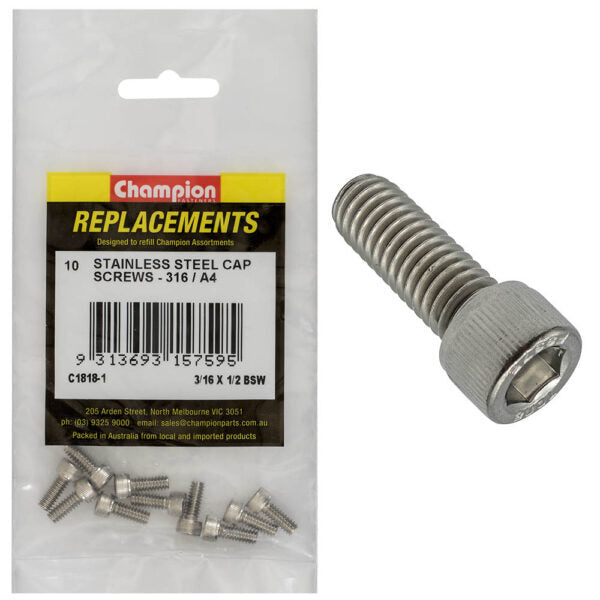 Champion C1818-1 3/16 x 1/2" Socket Head Cap Screw (316) - 10/Pack