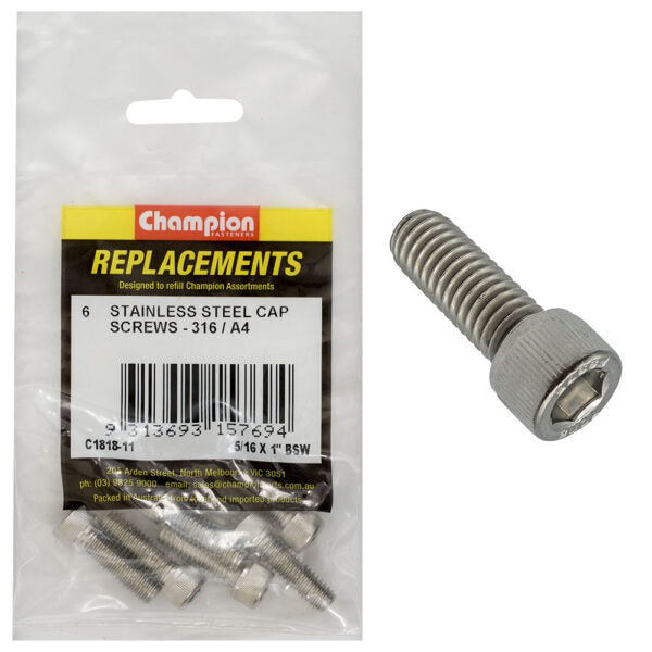 Champion C1818-11 5/16 x 1" Socket Head Cap Screw (316) - 6/Pack