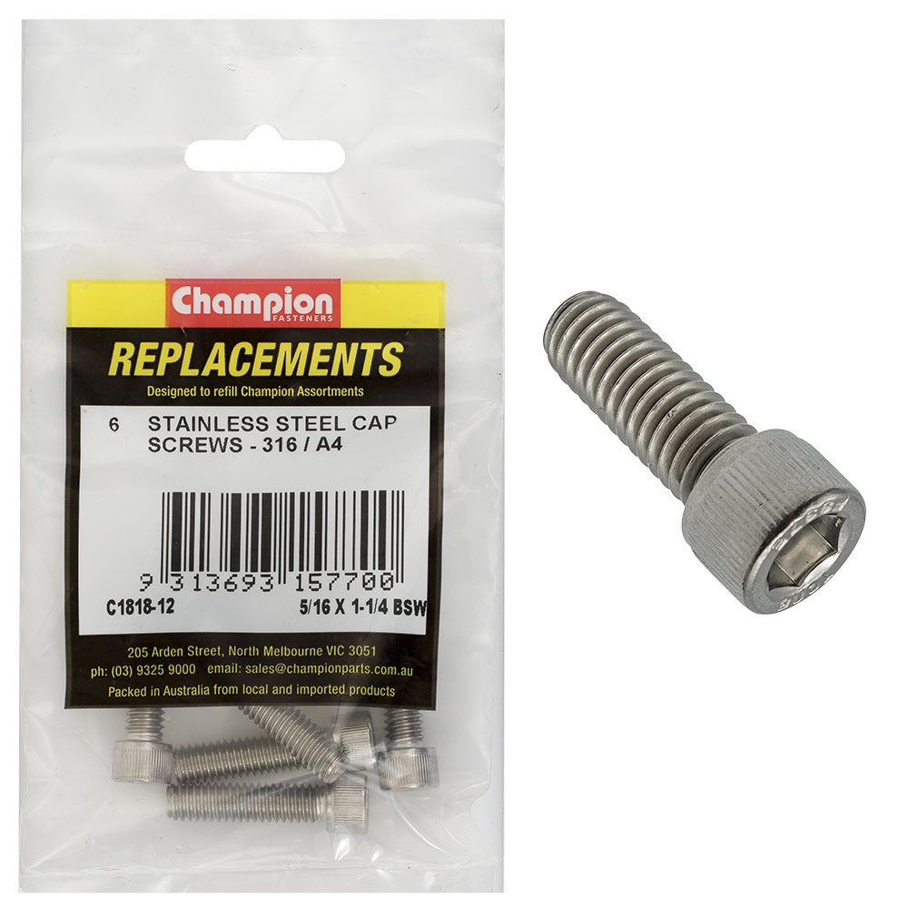 Champion C1818-12 5/16 x 1-1/4" Socket Head Cap Screw (316) 6/Pack