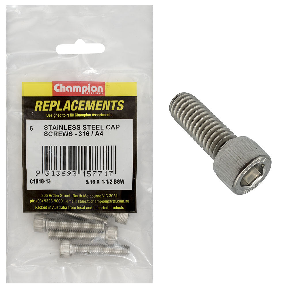 Champion C1818-13 5/16 x 1-1/2" Socket Head Cap Screw (316) 6/Pack