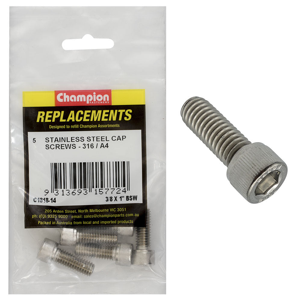 Champion C1818-14 3/8 x 1" Socket Head Cap Screw (316) - 5/Pack