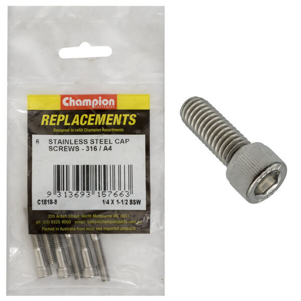 Champion C1818-8 1/4 x 1-1/2" Socket Head Cap Screw (316) - 6/Pack