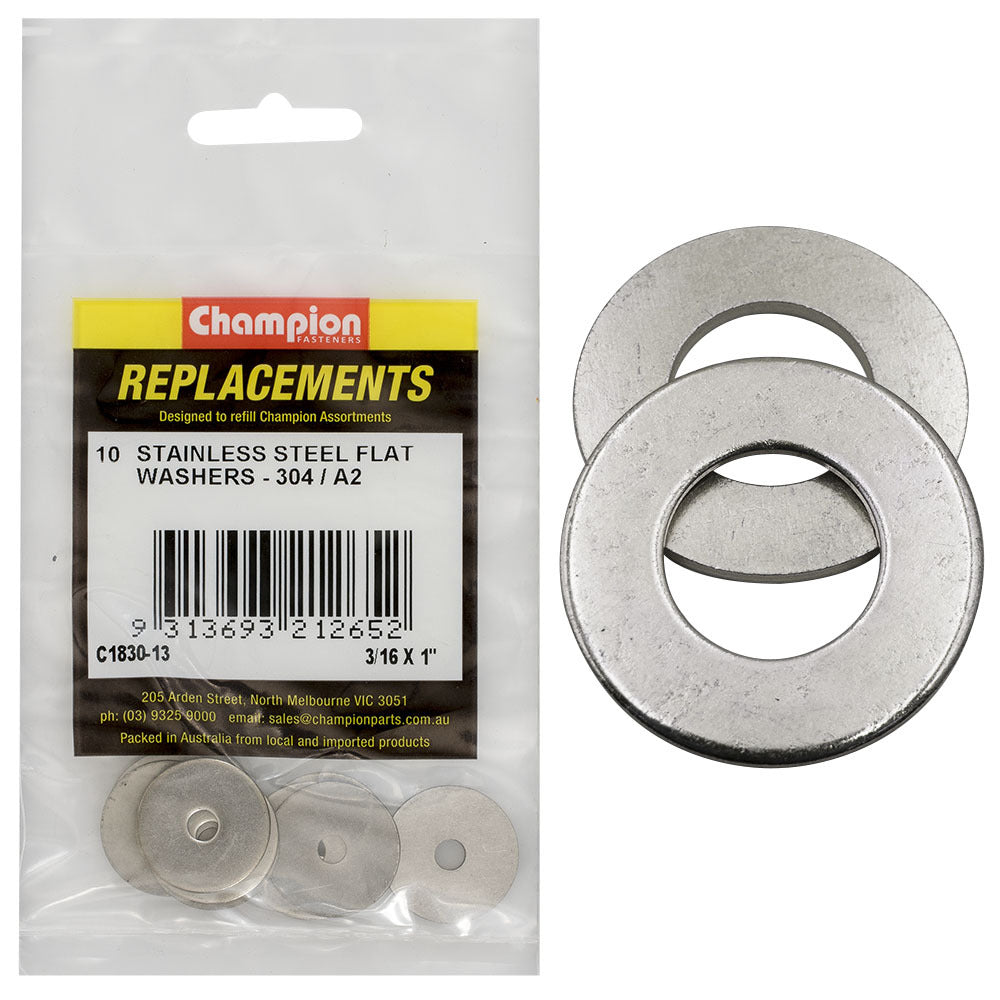 Champion C1830-13 Flat Washer Stainless Steel 3/16 x 1" - 10/Pack