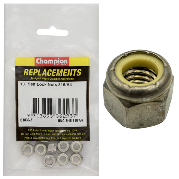 Champion C1836-8 Self Locking Hex Nut 5/16" UNC - 316/A4 - 10/Pack
