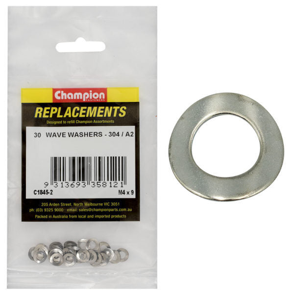 Champion C1845-2 Wave Washer M4 x 9mm Stainless Steel - 30/Pack