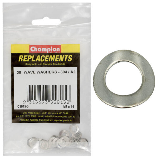 Champion C1845-3 Wave Washer M5 x 11mm Stainless Steel - 30/Pack